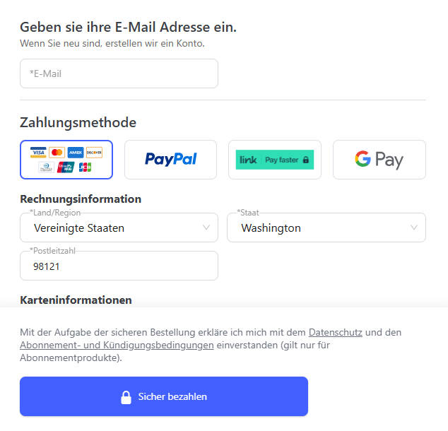 E-Mail-Adresse an der Kasse eingeben