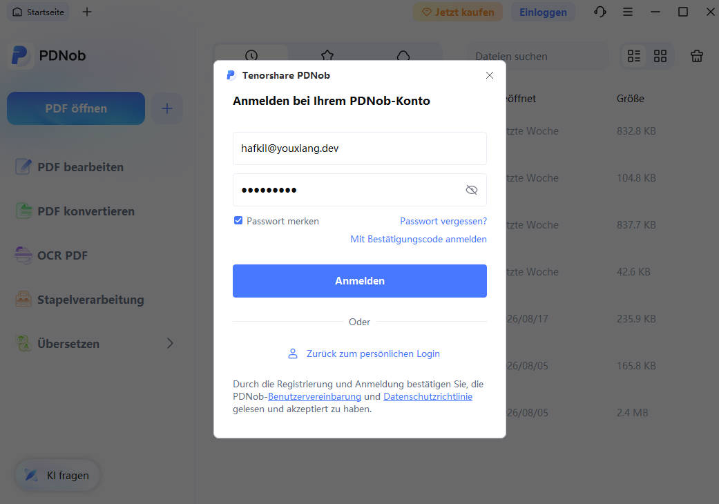 Teammitglied-Konto und -Kennwort eingeben
