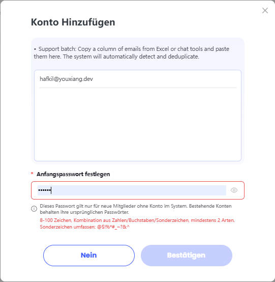 Mitgliederkontokennwort festlegen
