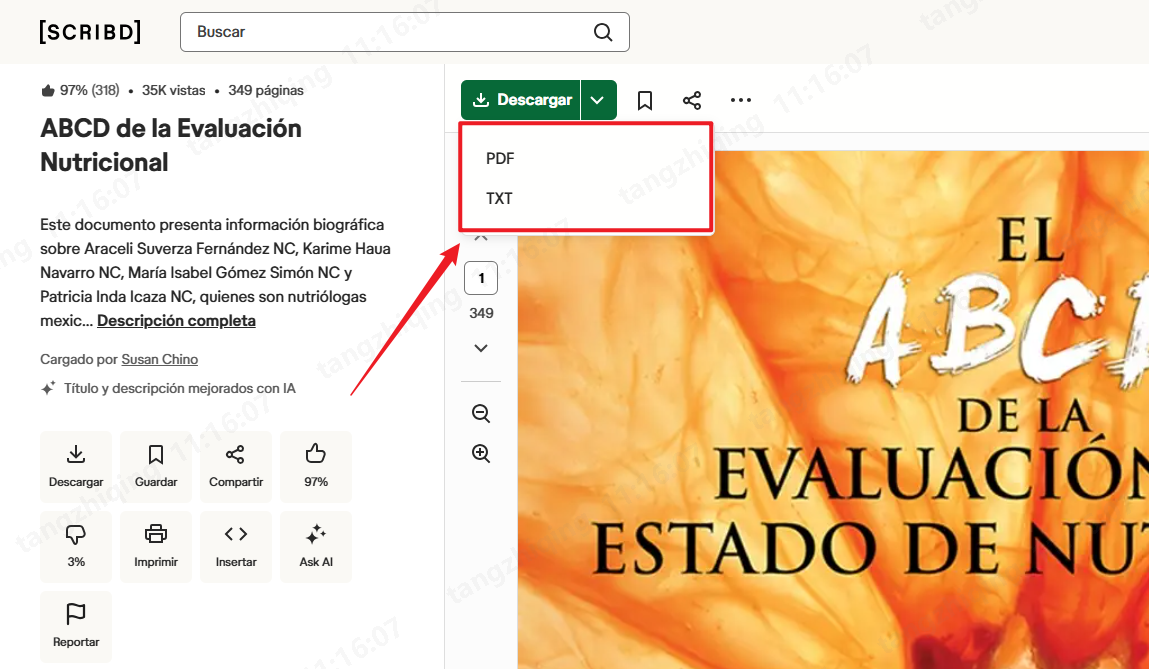 elegir formato de salida del documento en scribd