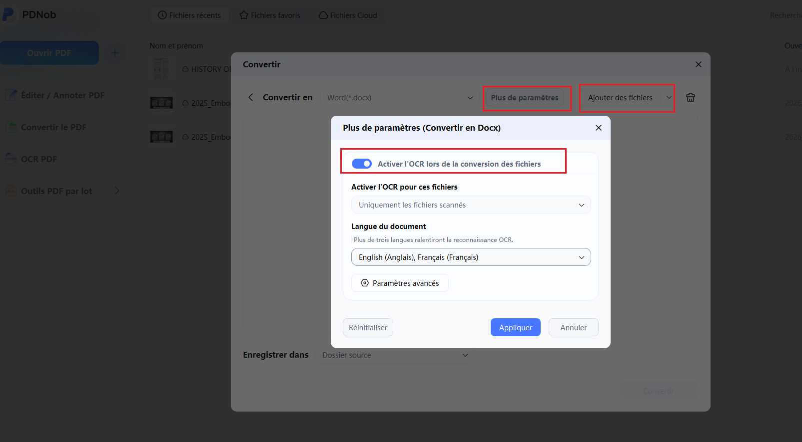 Ajoutez tous les fichiers PDF numérisés.