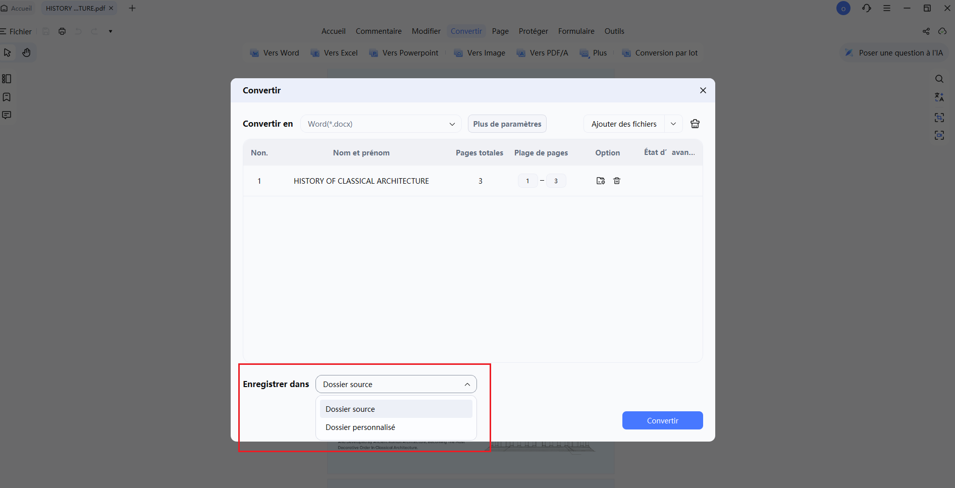 cliquer convertir