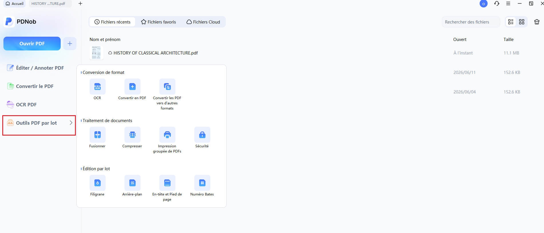 cliquez sur outils pdf par lots
