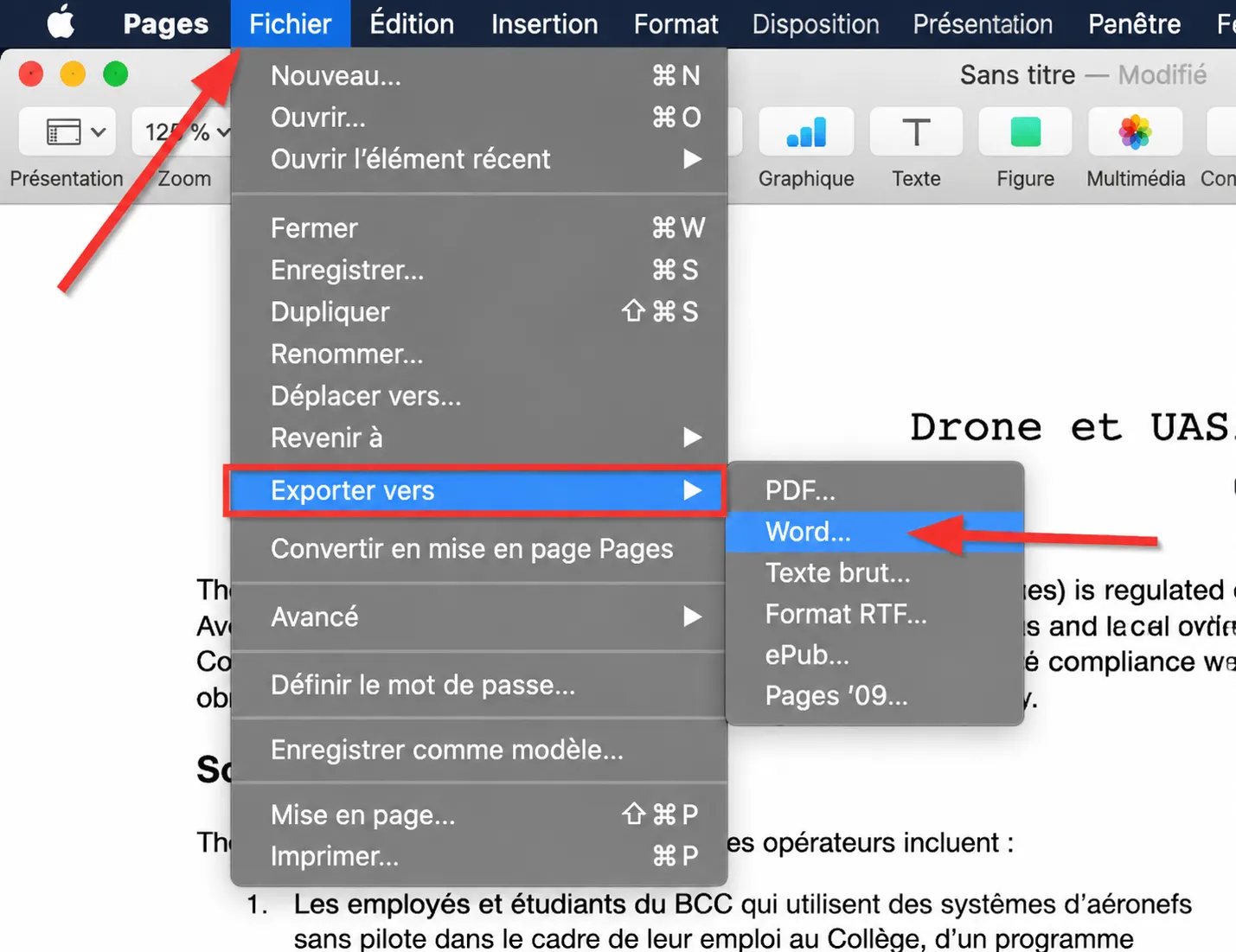 apple pages export