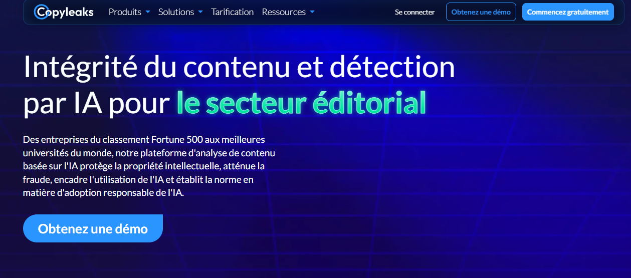Interface de Copyleaks, une plateforme de détection du plagiat et de contenu généré par IA