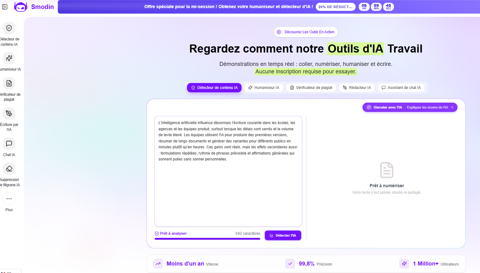 Interface de Smodin et ses outils d'aide à la rédaction