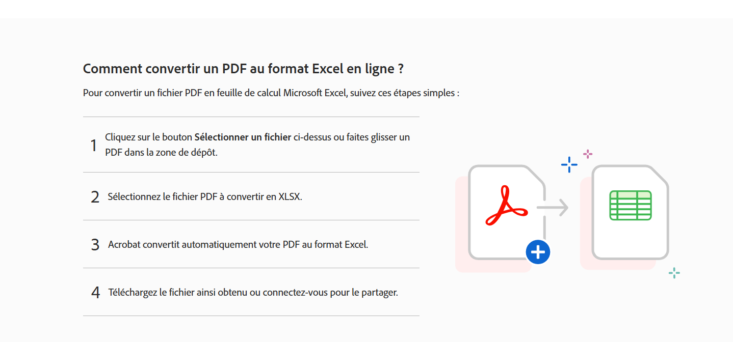 convertir pdf vers excel dans Adobe