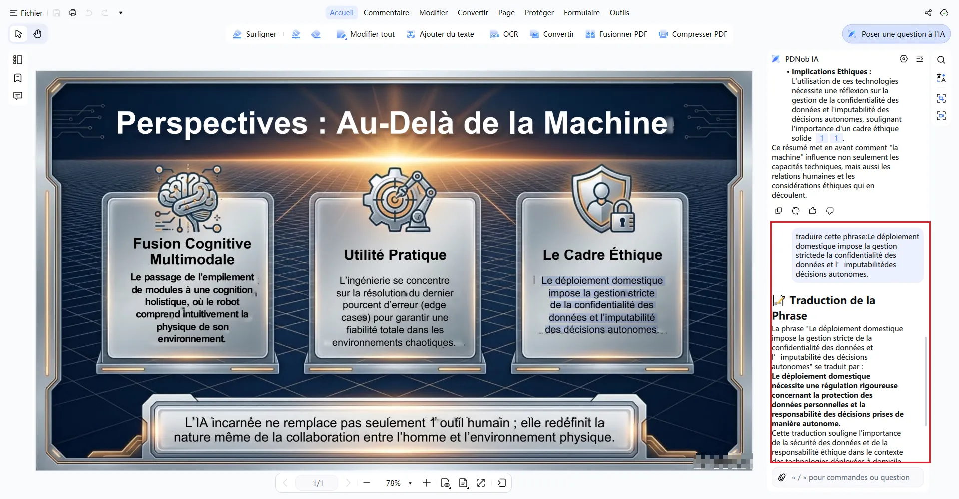 Chat avec un PDF via l'assistant IA de PDNob