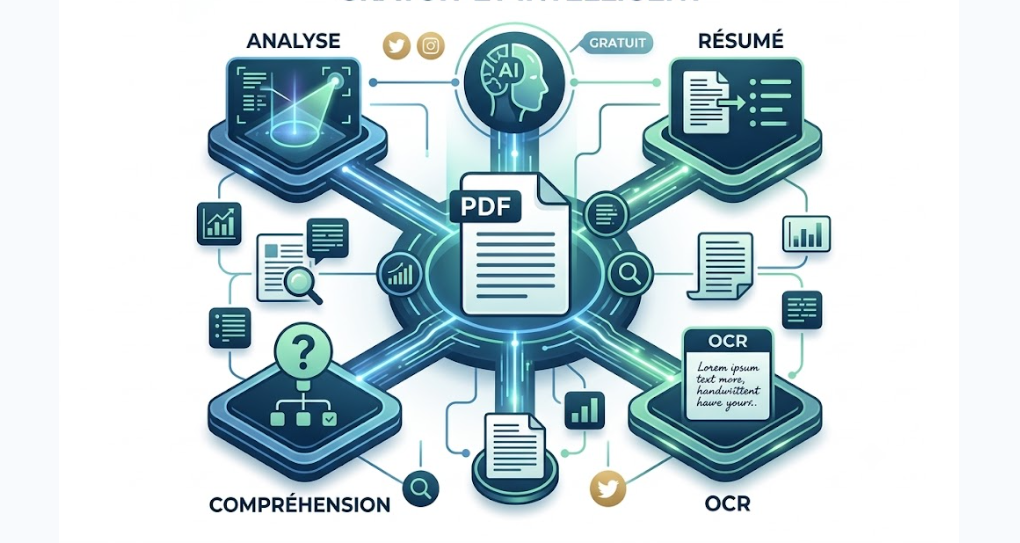 Analyse de document PDF avec intelligence artificielle, illustration