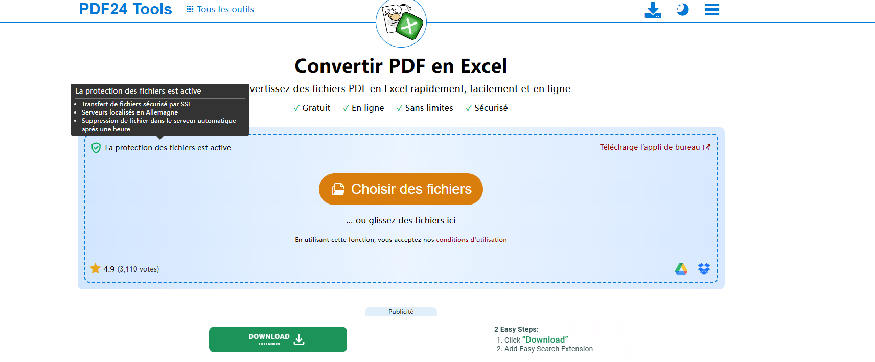 convertir pdf vers excel dans PDF24
