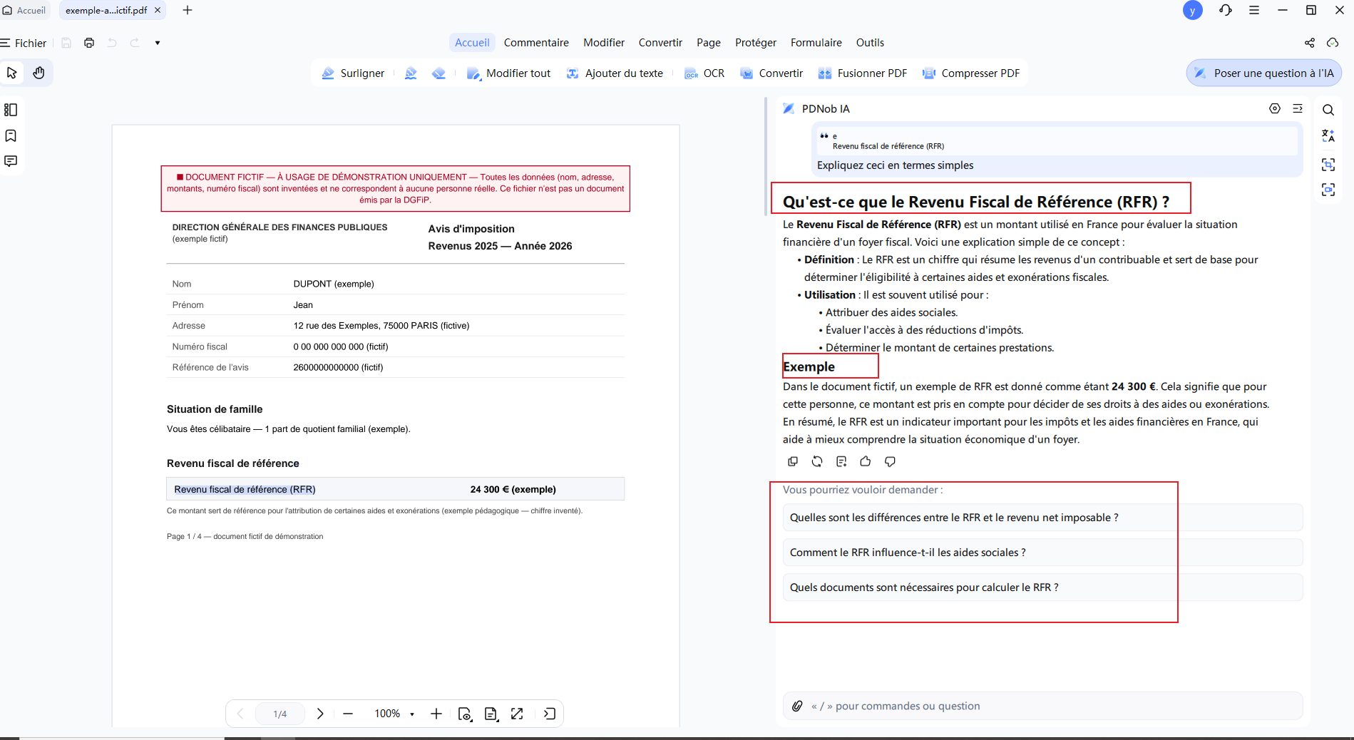 répondre du revenu fiscal de rférence