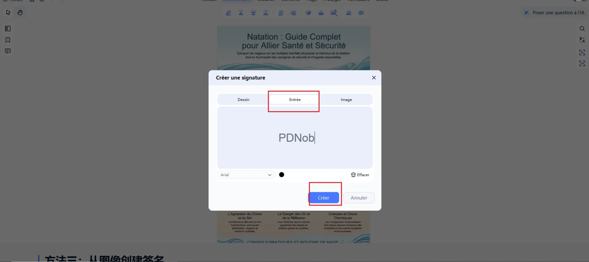 créer le text de la signature dans PDNob