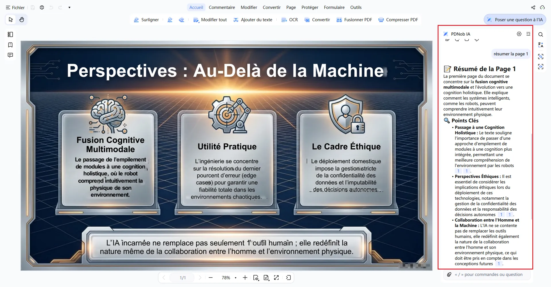 Résumé automatique d'un PDF par IA dans PDNob