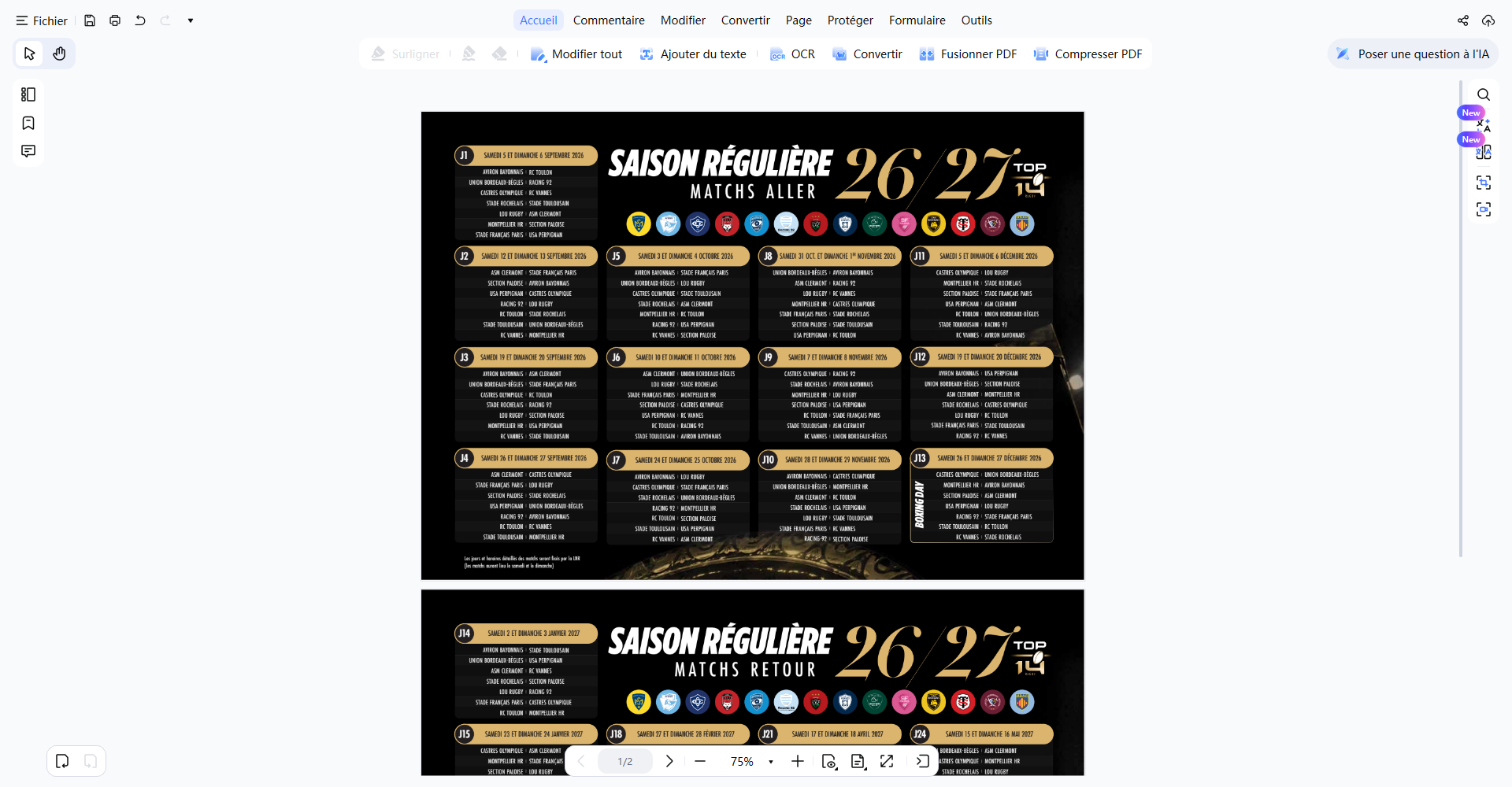 Importer le calendrier Ligue 1 dans PDNob