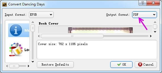 choisir PDF comme format de sortie dans Calibre