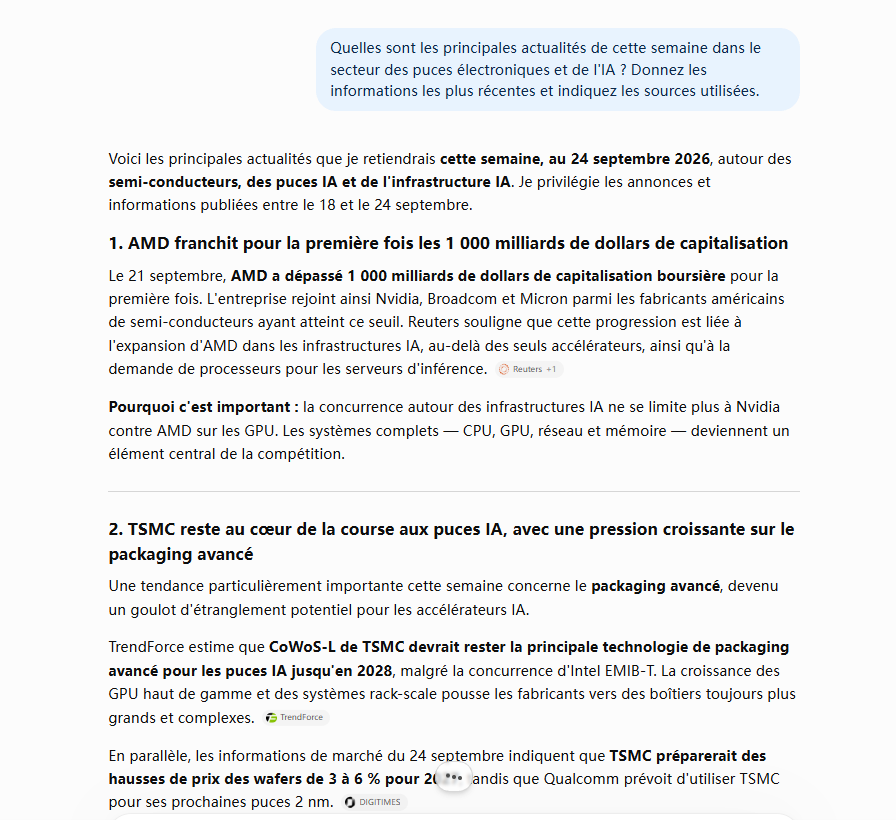 Recherche d'actualités récentes dans ChatGPT