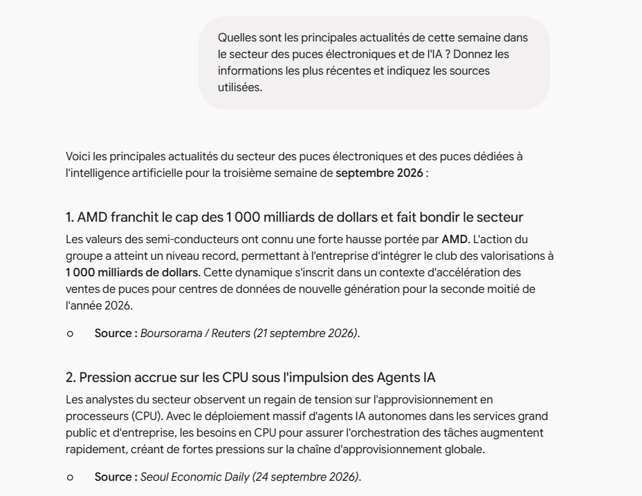 Recherche d'actualités récentes dans Gemini