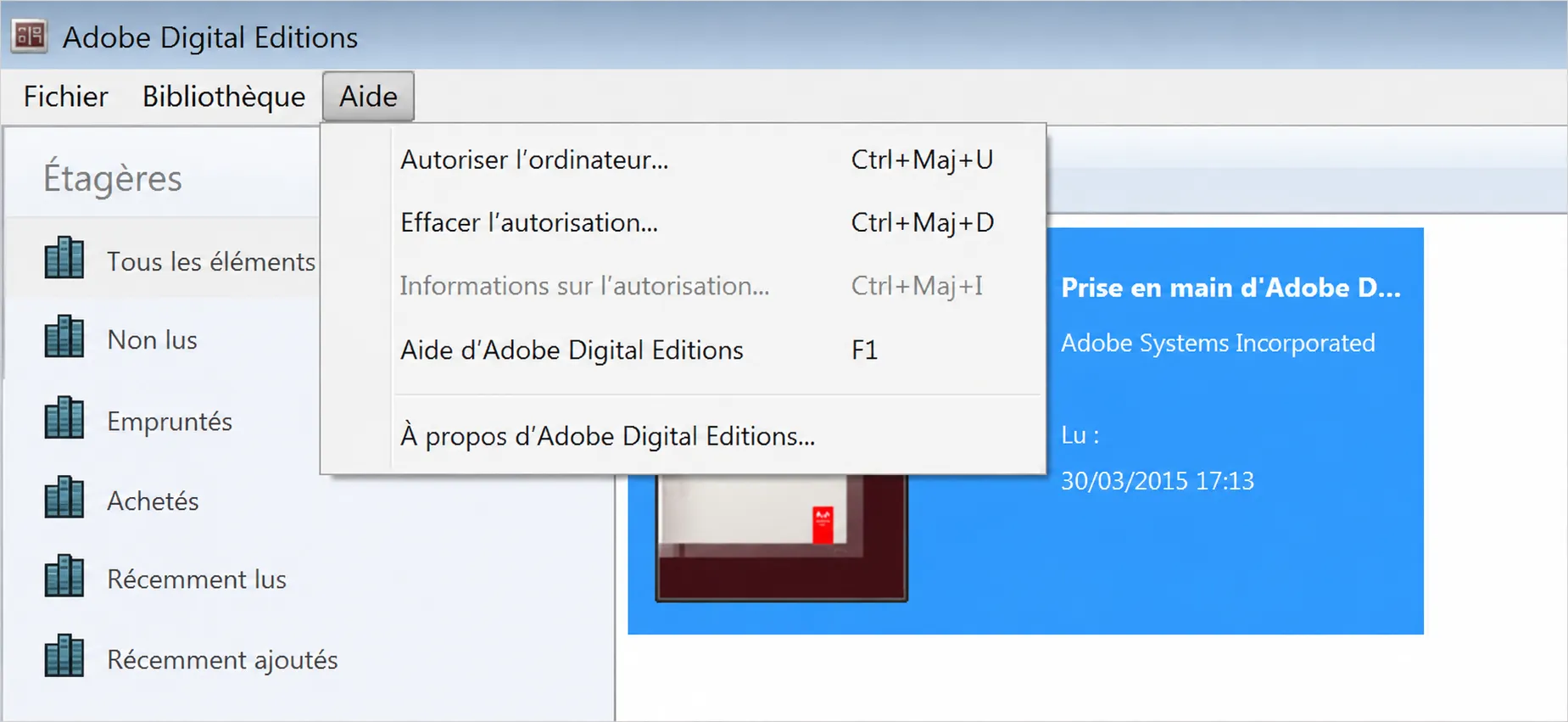 autoriser l'ordinateur dans Adobe Digital Editions
