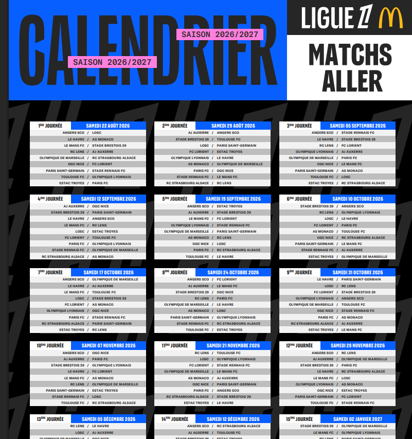 calendrier Ligue 1