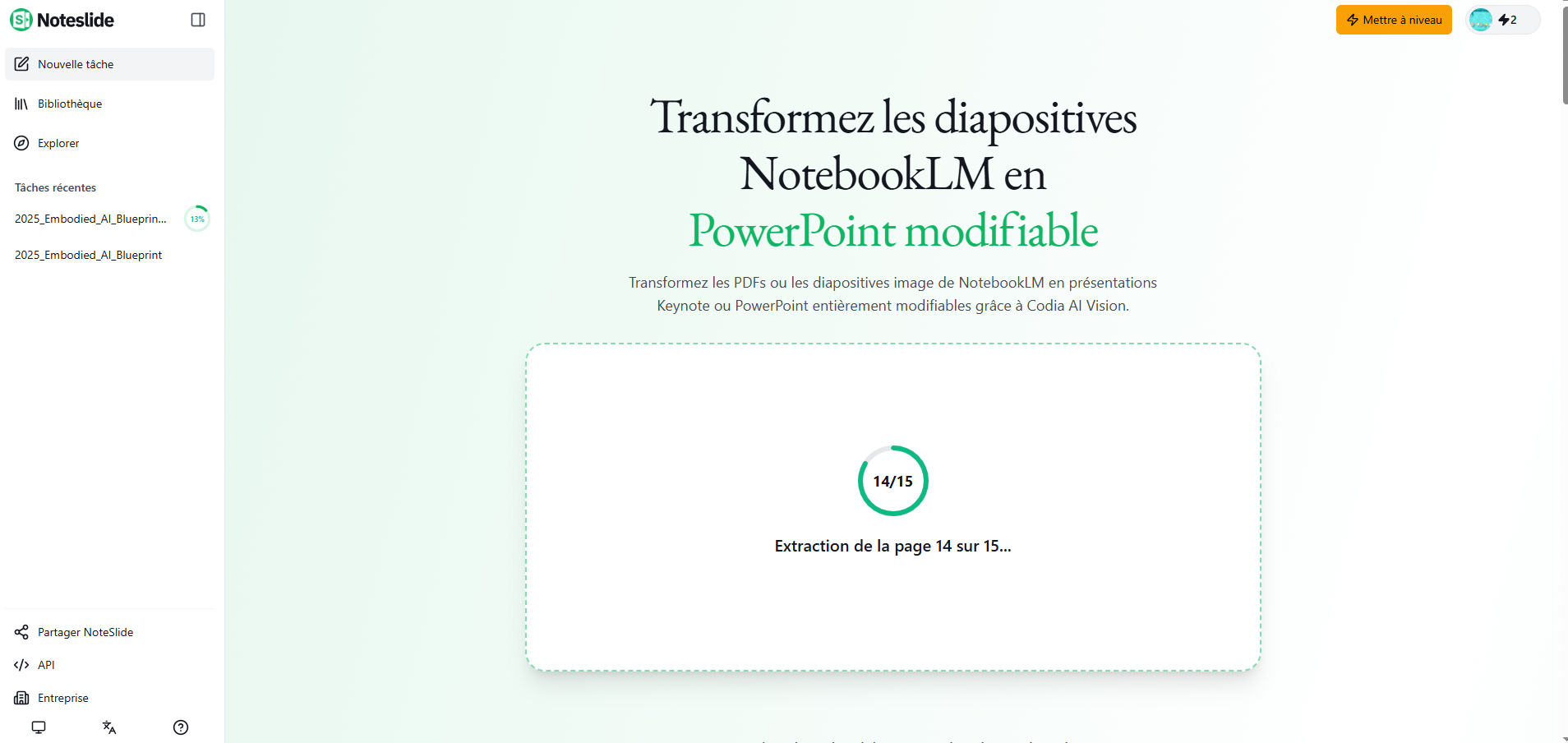 Traitement en cours sur Codia AI Noteslide