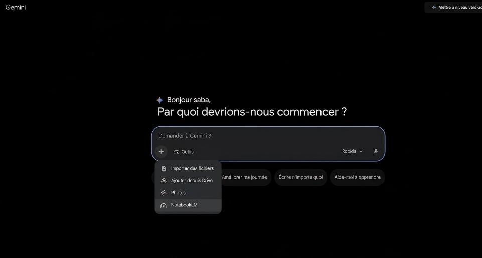 Associer le compte NotebookLM à l'interface Gemini