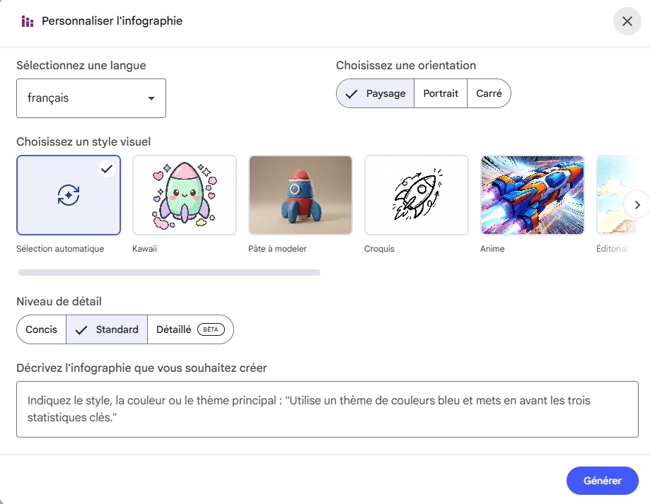 Personnaliser le style, la langue et le format de l'infographie dans NotebookLM