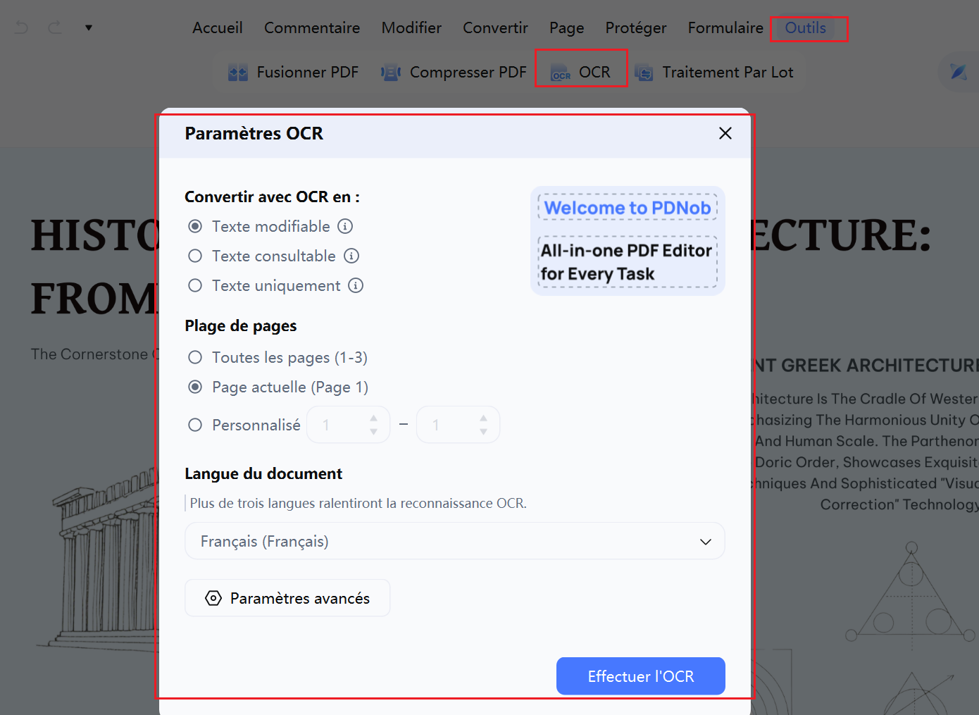 Appliquer l'OCR dans PDNob
