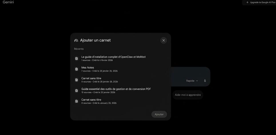 Sélectionner les sources de documents dans Gemini