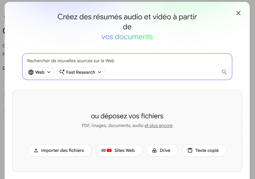 Importer des sources PDF et Web dans NotebookLM pour générer une infographie