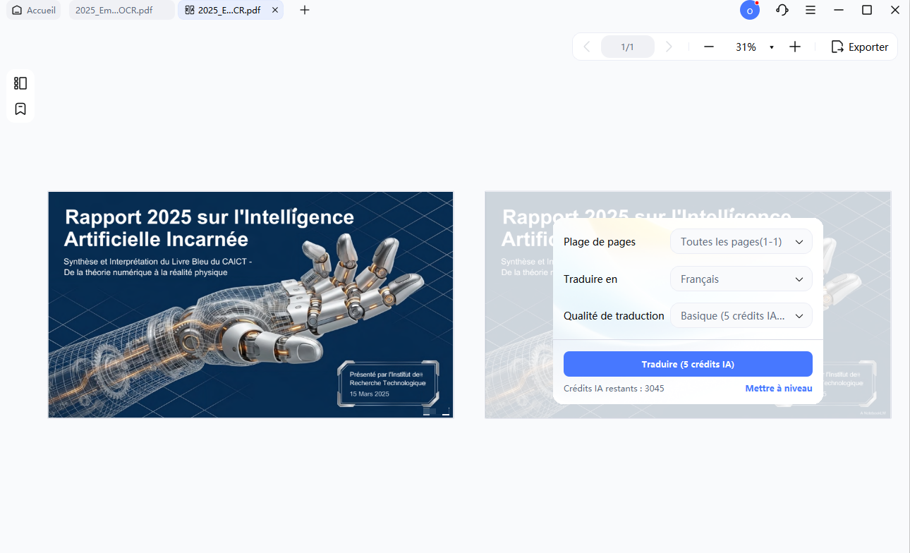 sélectionner les paramètres de traduction et la langue source