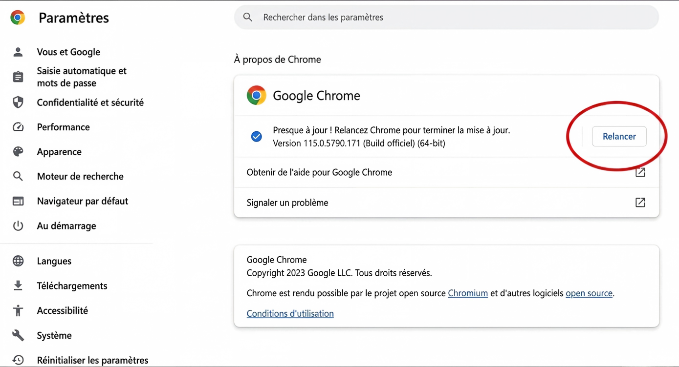 mettre à jour Google Chrome pour résoudre les problèmes de traduction
