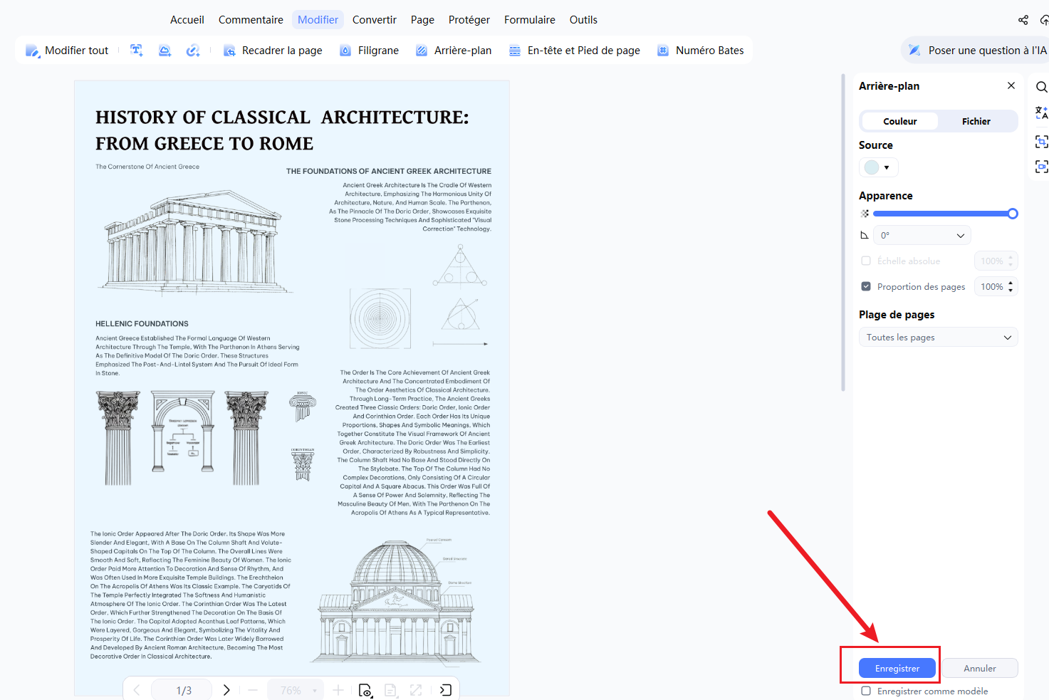 appliquer un arrière-plan au PDF