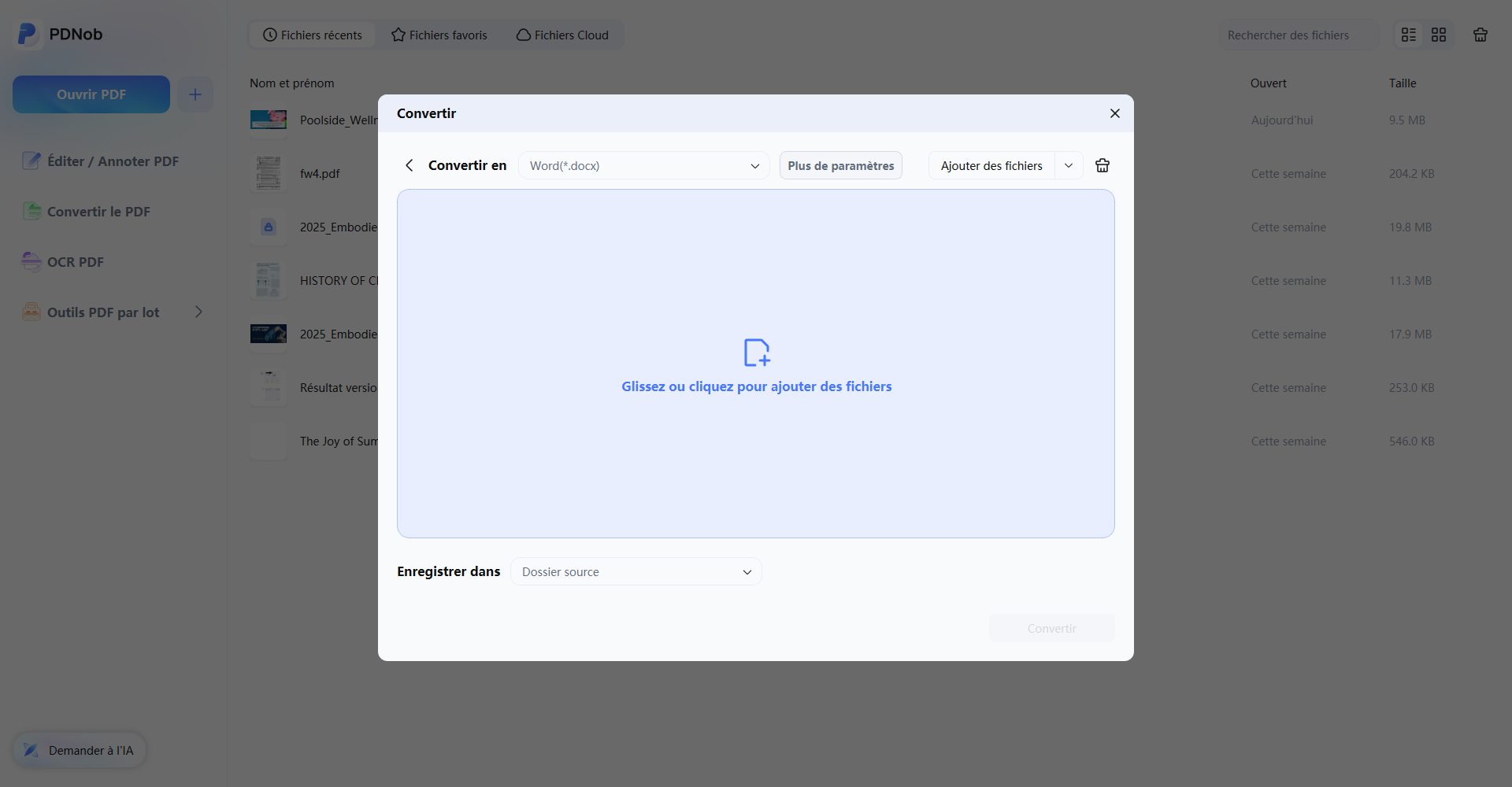 Ajouter des fichiers pour conversion par lots