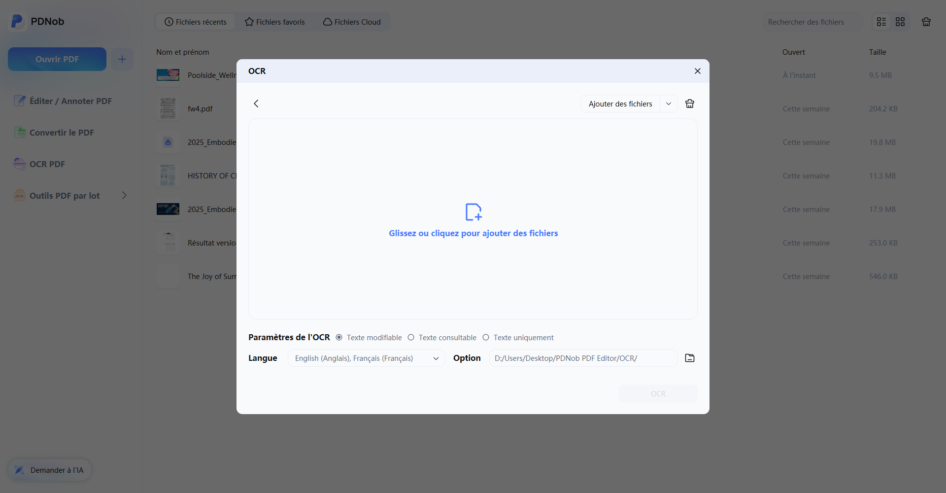 ajouter des fichiers pour l'ocr par lots