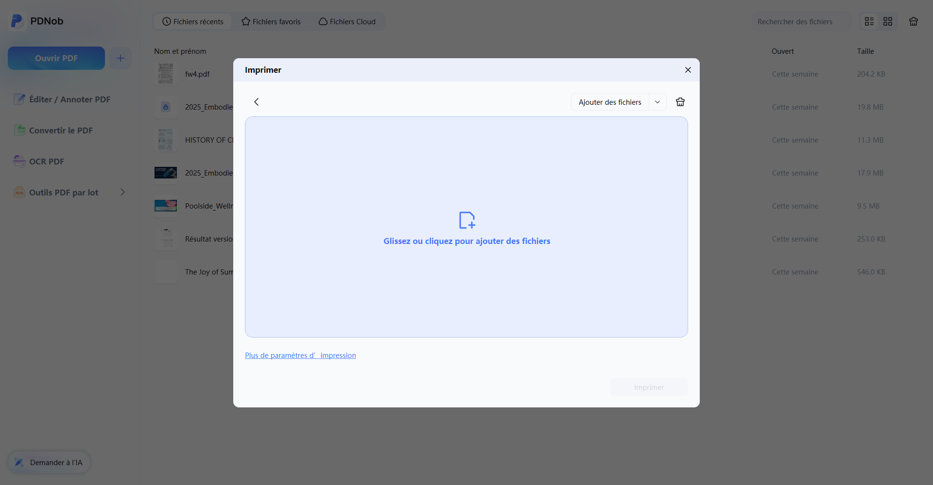 ajouter des fichiers pour l'impression par lots