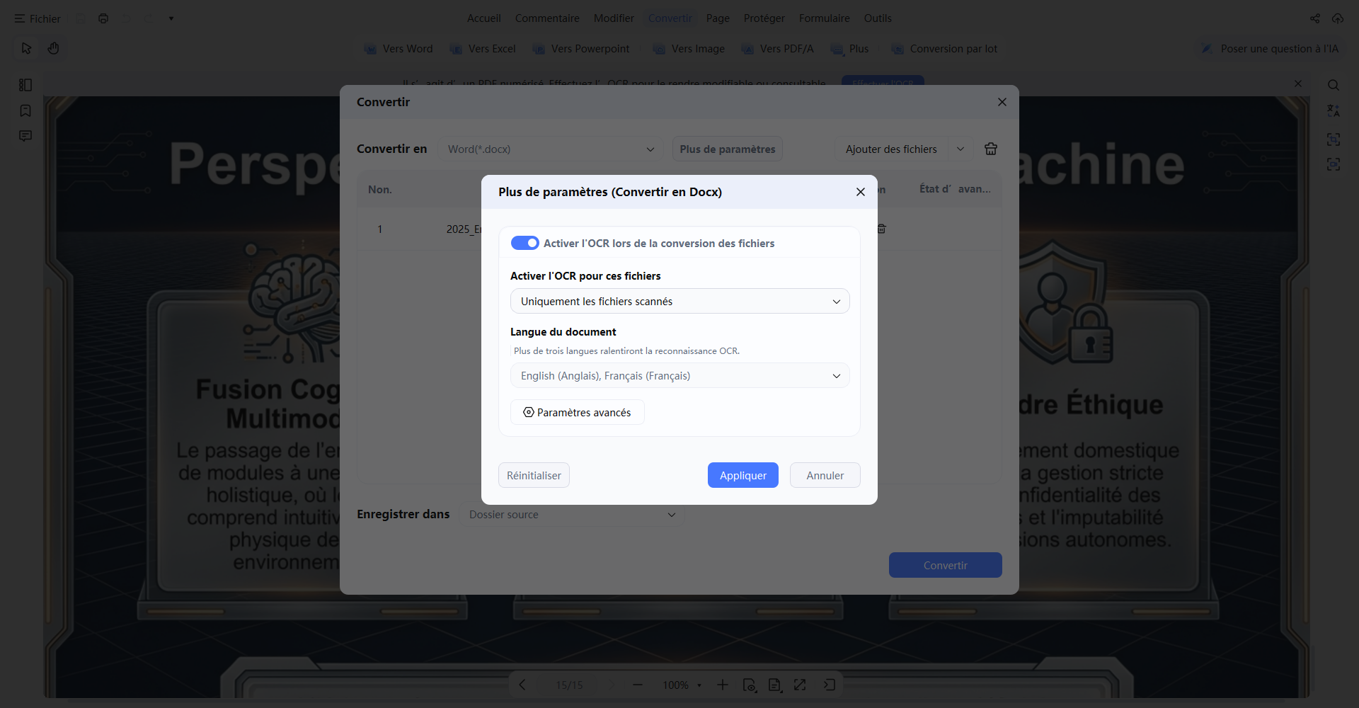 paramètres de conversion en word