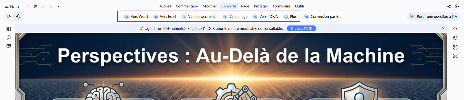 paramètres de la barre d'outils de conversion