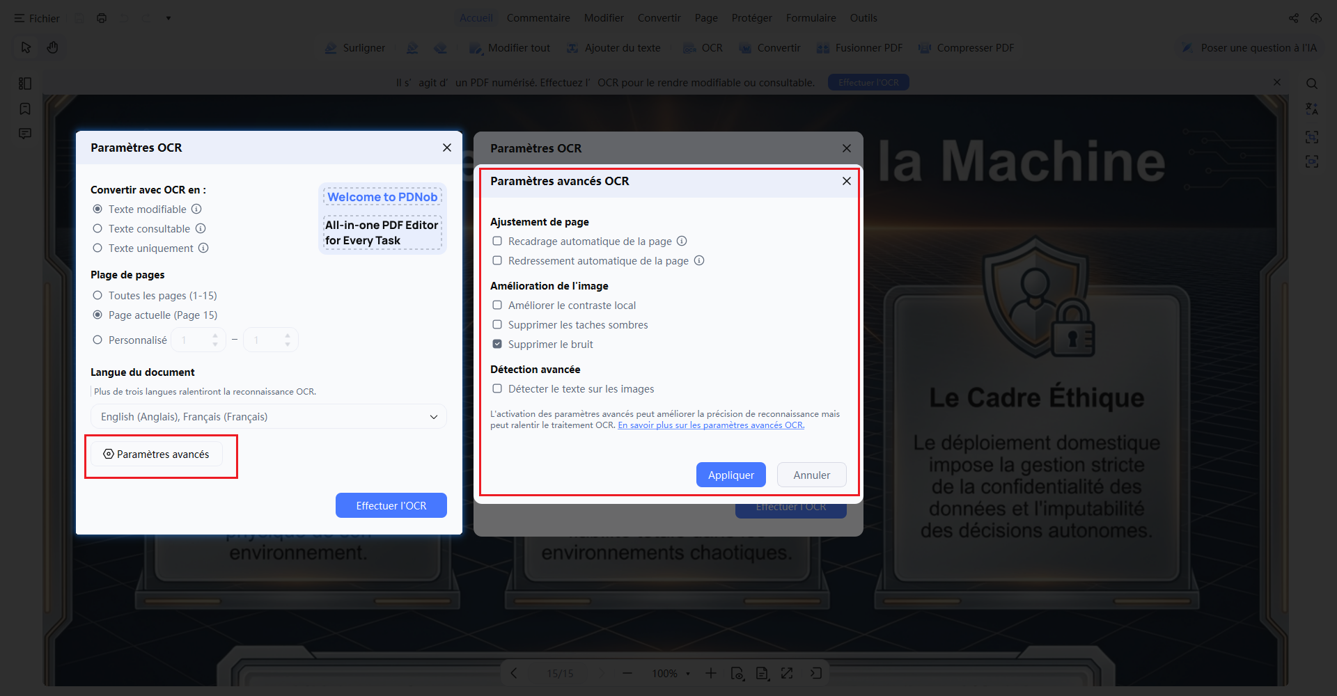 paramètres avancés de l'ocr