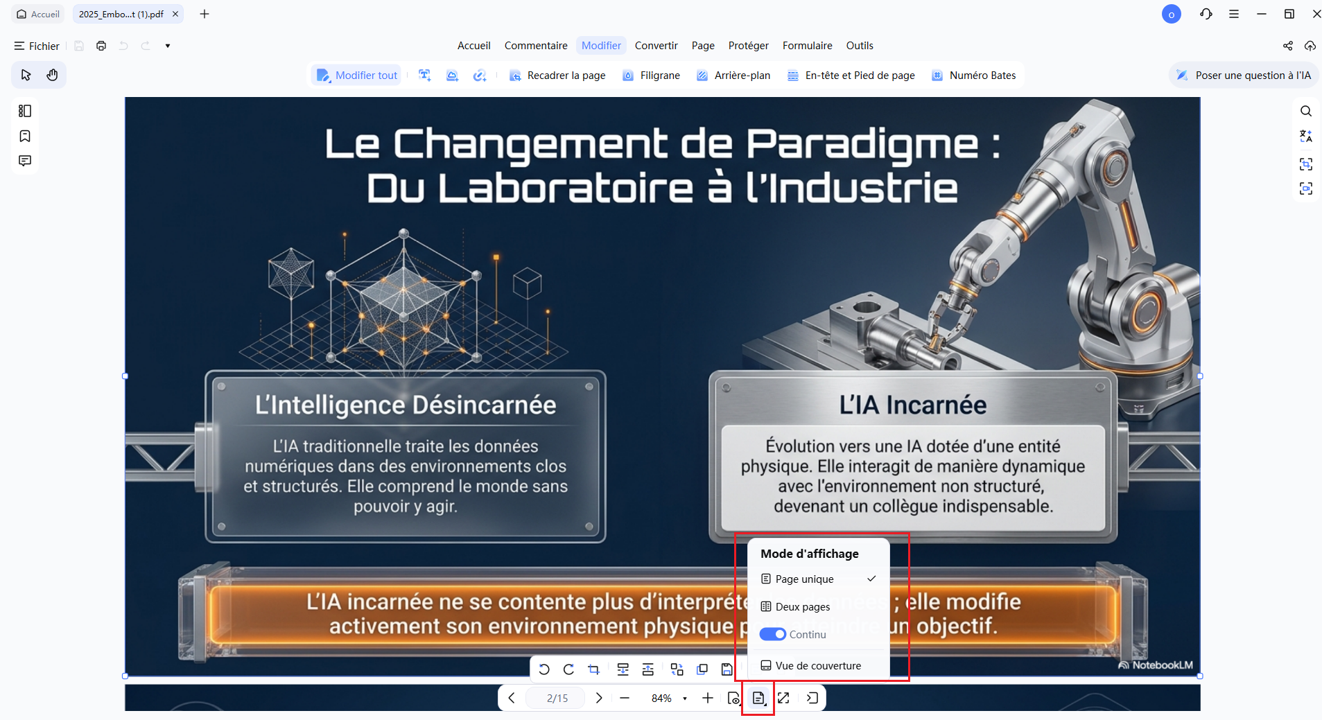 modes d'affichage des pages pdf