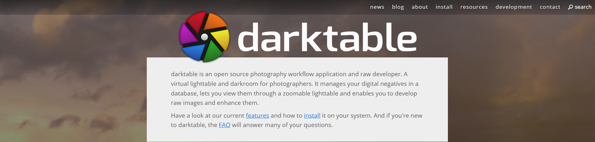 Darktableの画面