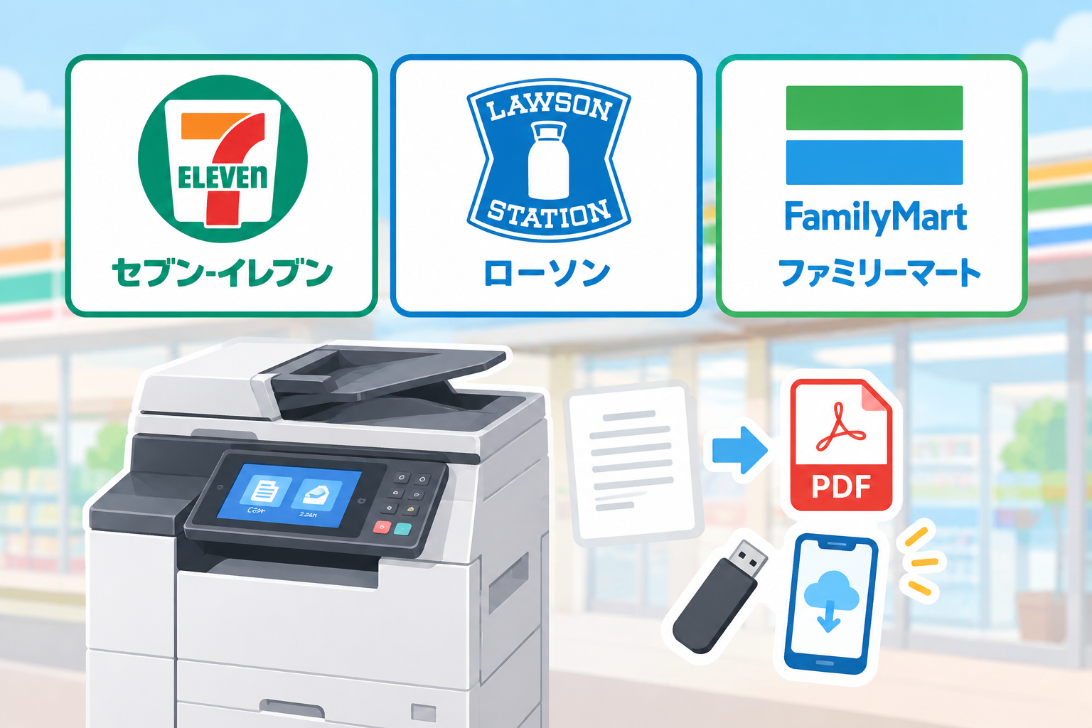 コンビニ3社のマルチコピー機で紙の書類をPDFに保存する