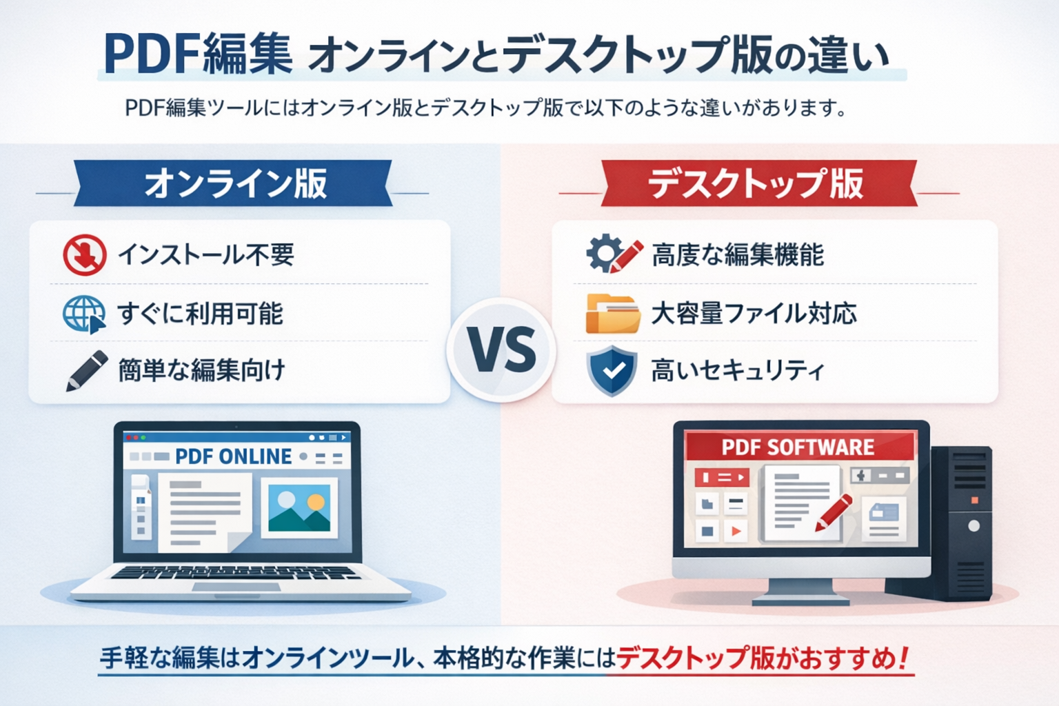 PDF編集オンラインとデスクトップ版の違い