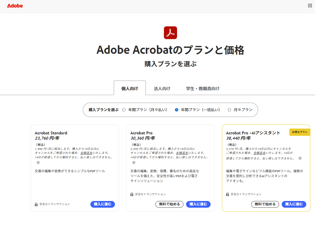 Adobe Acrobat Proの価格