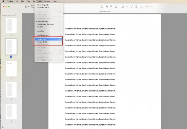 Macプレビューの回転操作画面