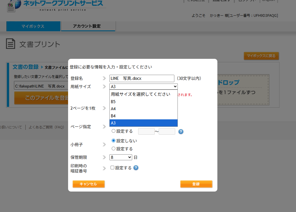 ネットワークプリントで分割設定