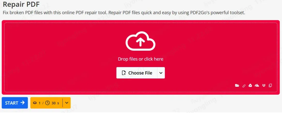 PDF2Go PDF 파일을 업로드합니다