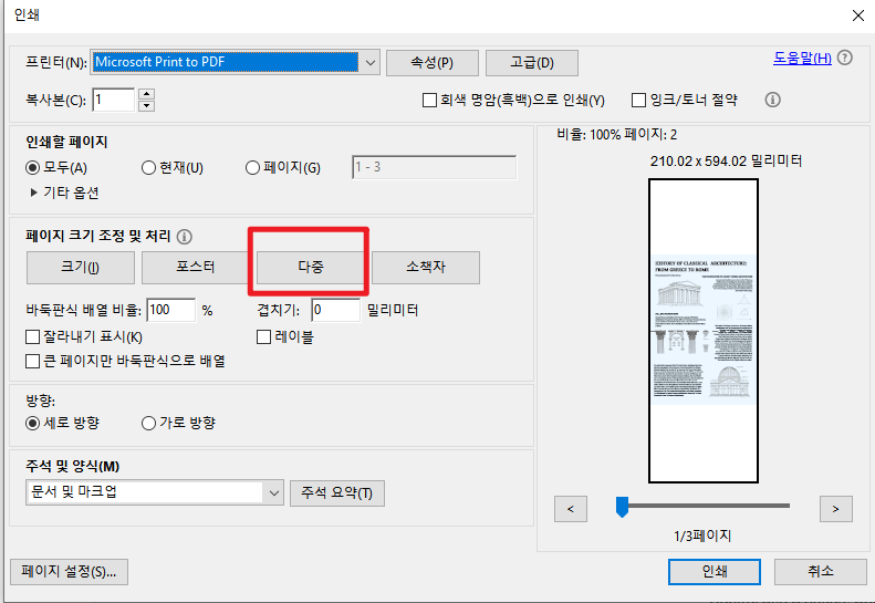 '다중'을 선택하기