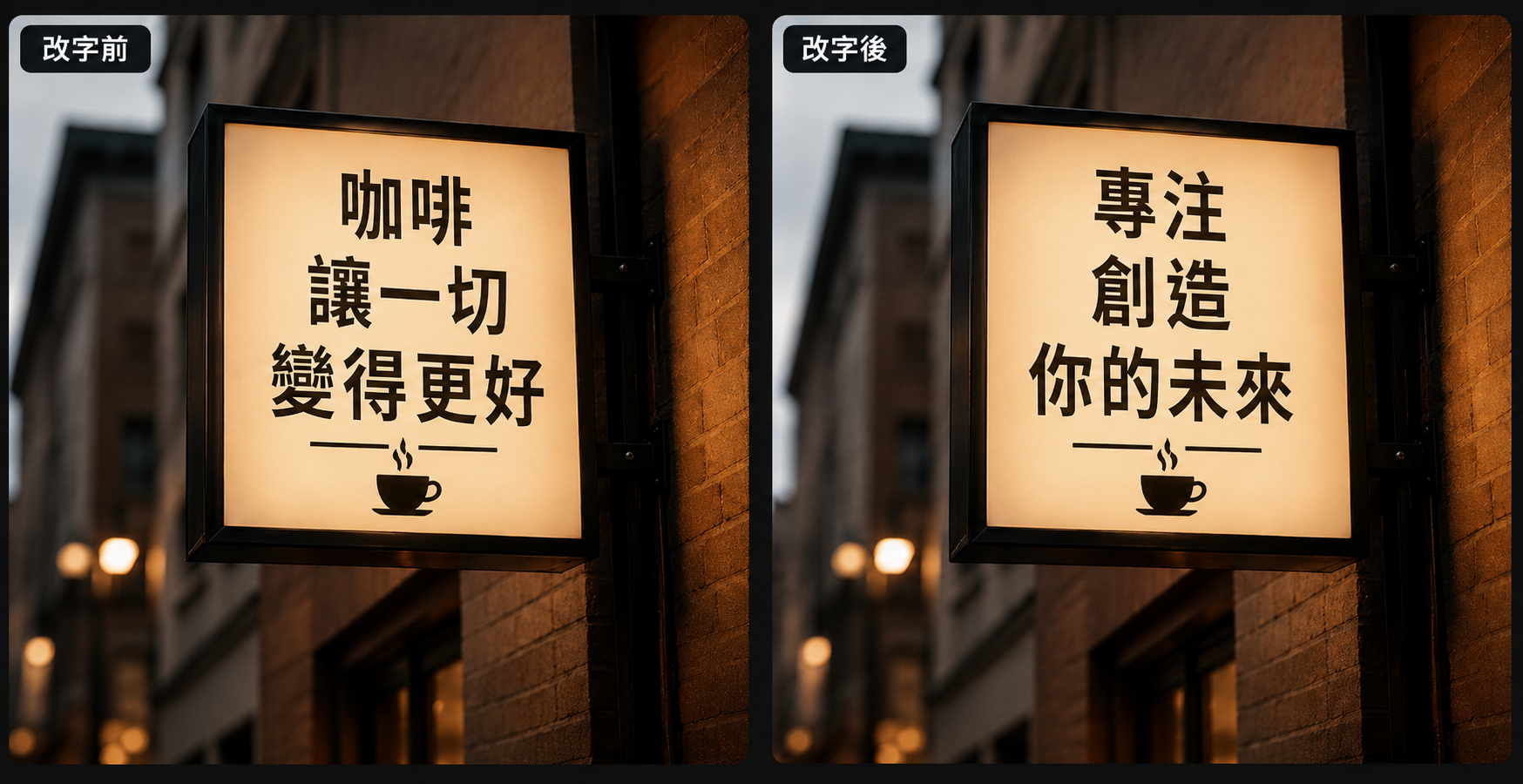 使用 ChatGPT 圖片修改指令進行圖片文字編輯的前後對比示意圖