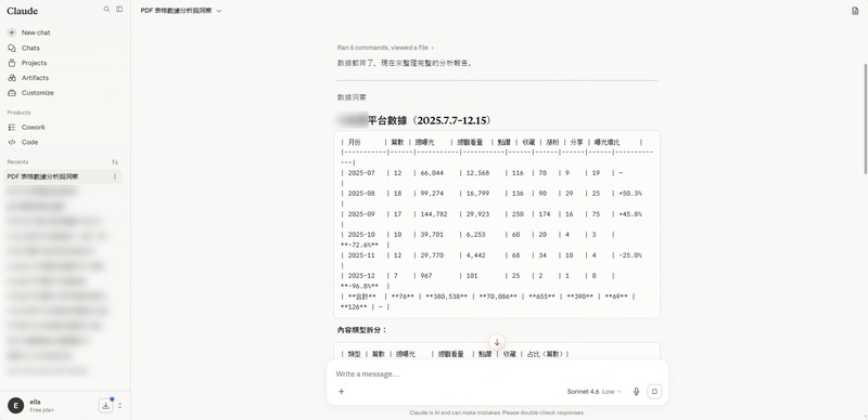 claude提取數據表格與財務報表