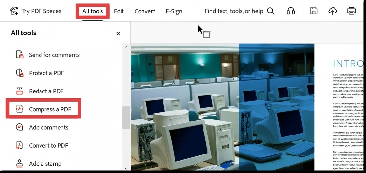 「所有工具」> 選擇「壓縮pdf」